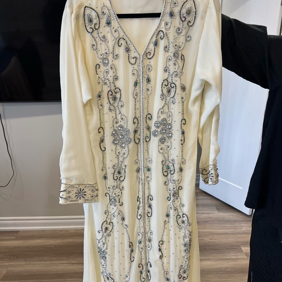 Dubai Moroccan Kaftan Arabic Abaya Maxi Hand Beaded Caftan Farasha Floor Length - Picture 4 of 10